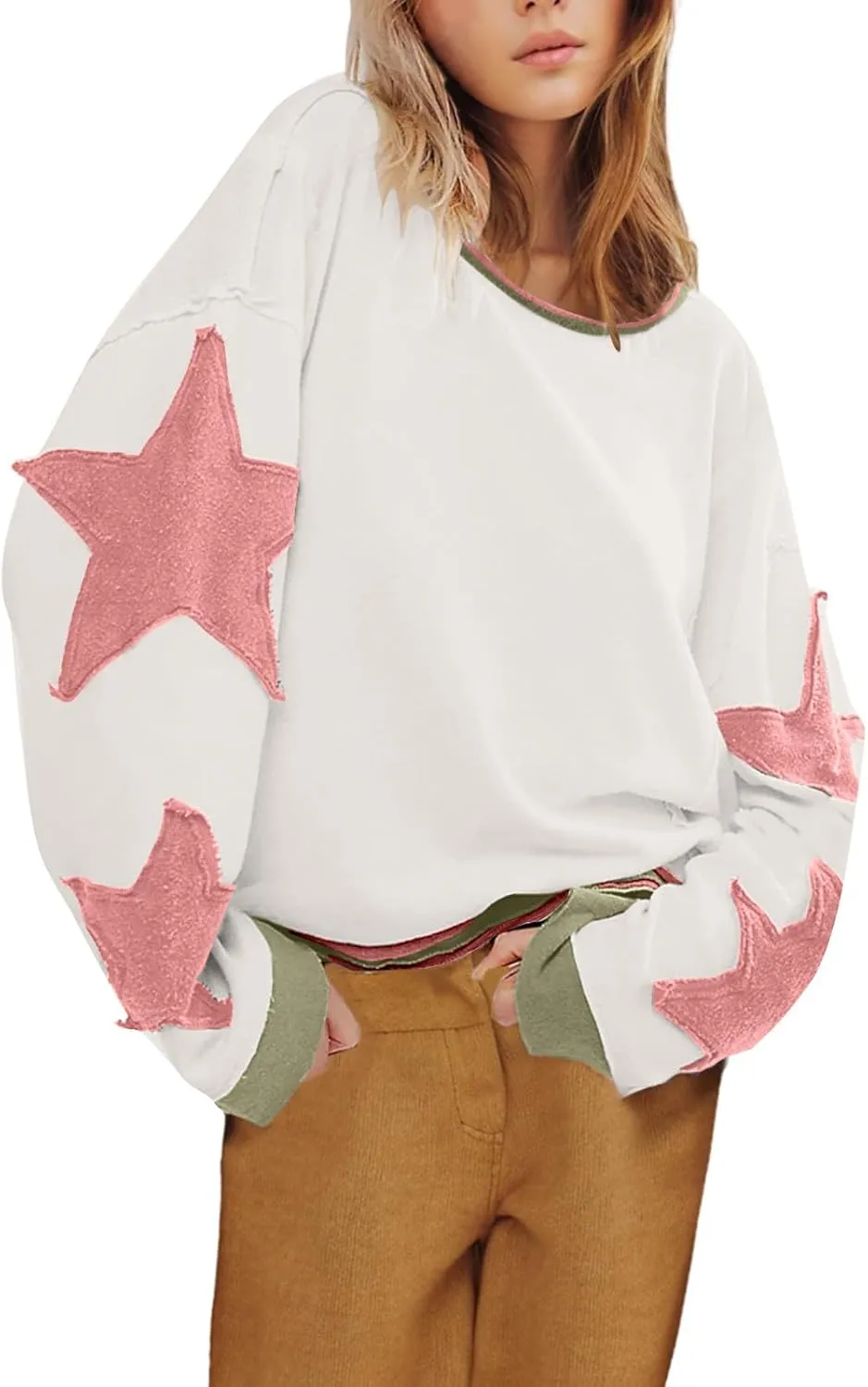 Womens Oversized Sweatshirts Fashion Y2k Tops Casual Crewneck Patchwork Pattern Pullover Shirt 2024 Streetwear