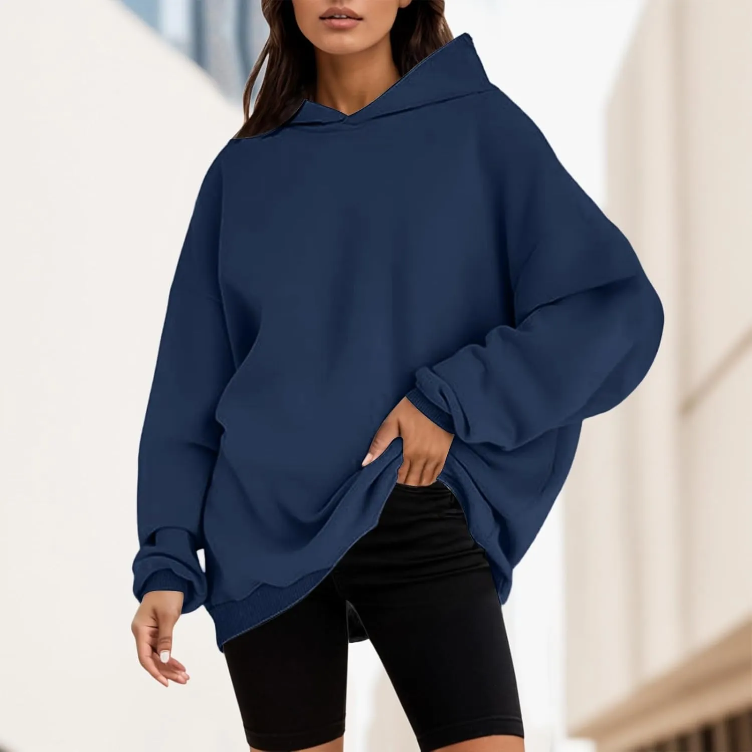 Womens Oversized Sweatshirts Pullover Hoodies Artificial Short Velvet Oversized Hoodies Fleece Hooded Long Fleece