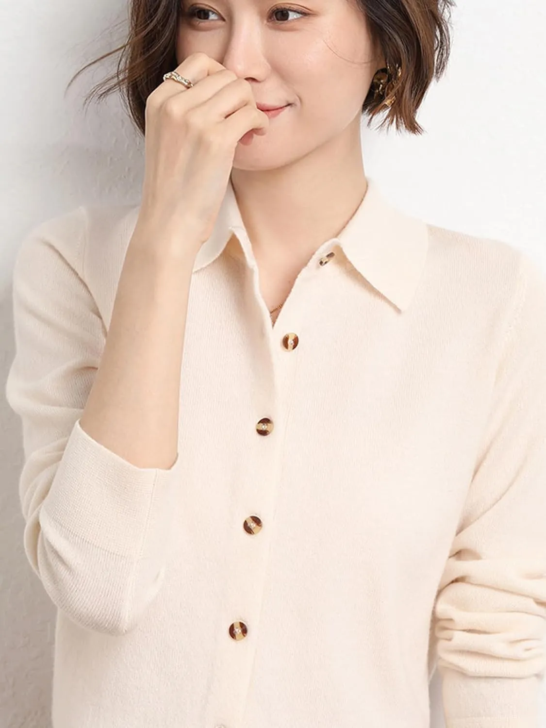 Women's Polo Cardigan Sweater Solid Button Long Sleeve Classic Neck Knit Cardigan Sweater Casual