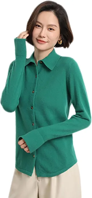 Women's Polo Cardigan Sweater Solid Button Long Sleeve Classic Neck Knit Cardigan Sweater Casual