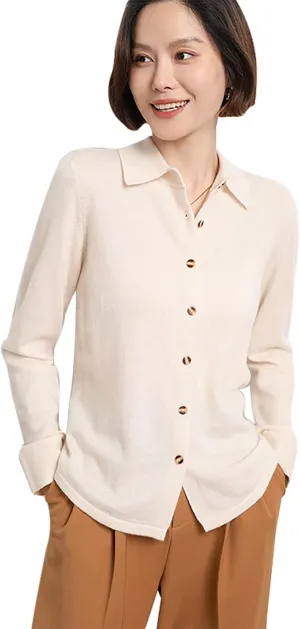 Women's Polo Cardigan Sweater Solid Button Long Sleeve Classic Neck Knit Cardigan Sweater Casual