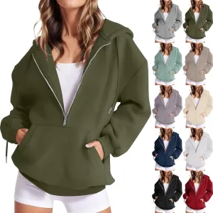 Womens Quarter Zip Pullover Long Sleeve Half Zip Hoodies Fleece Oversized Sweatshirt Fall Sweatshirts with Pockets