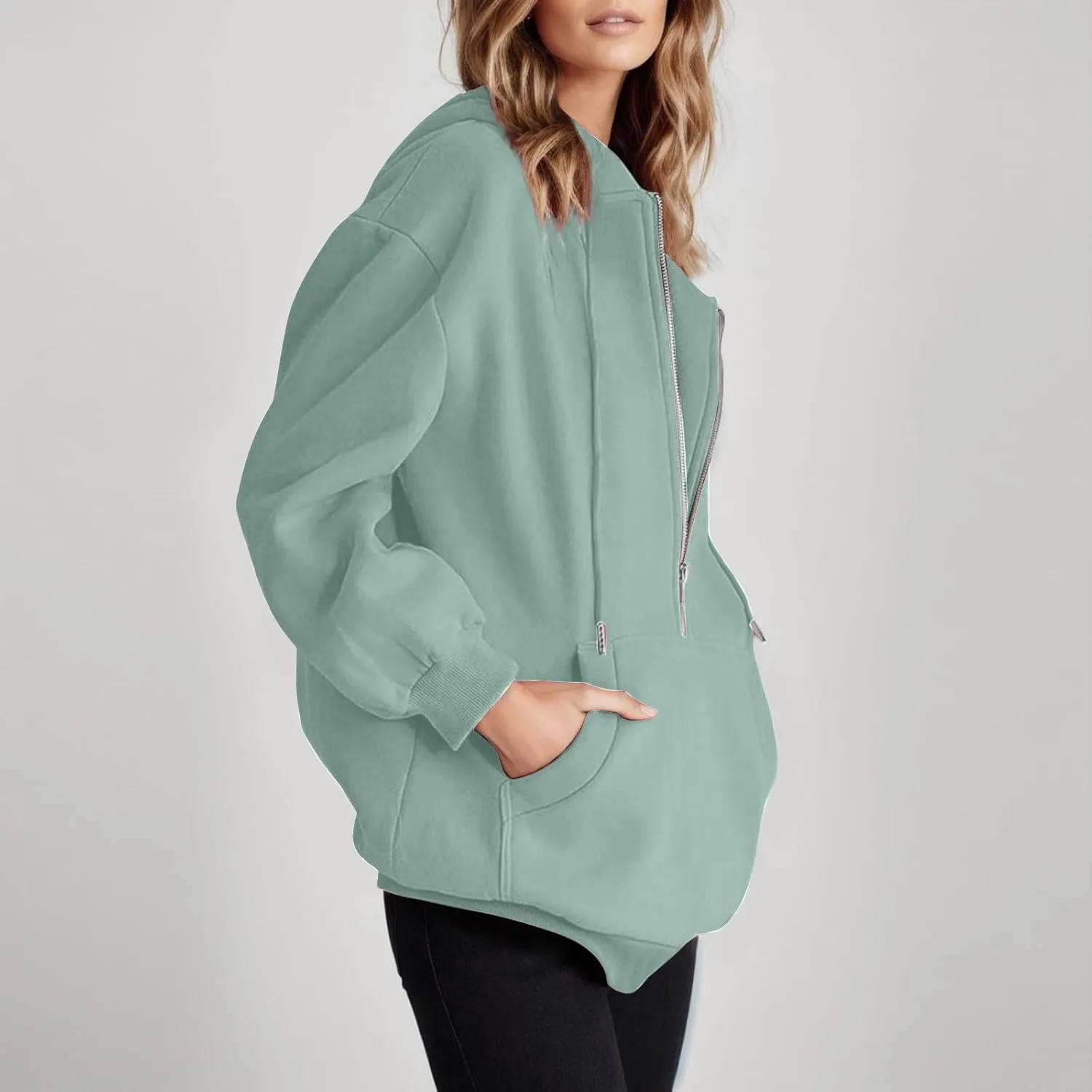 Womens Quarter Zip Pullover Long Sleeve Half Zip Hoodies Fleece Oversized Sweatshirt Fall Sweatshirts with Pockets