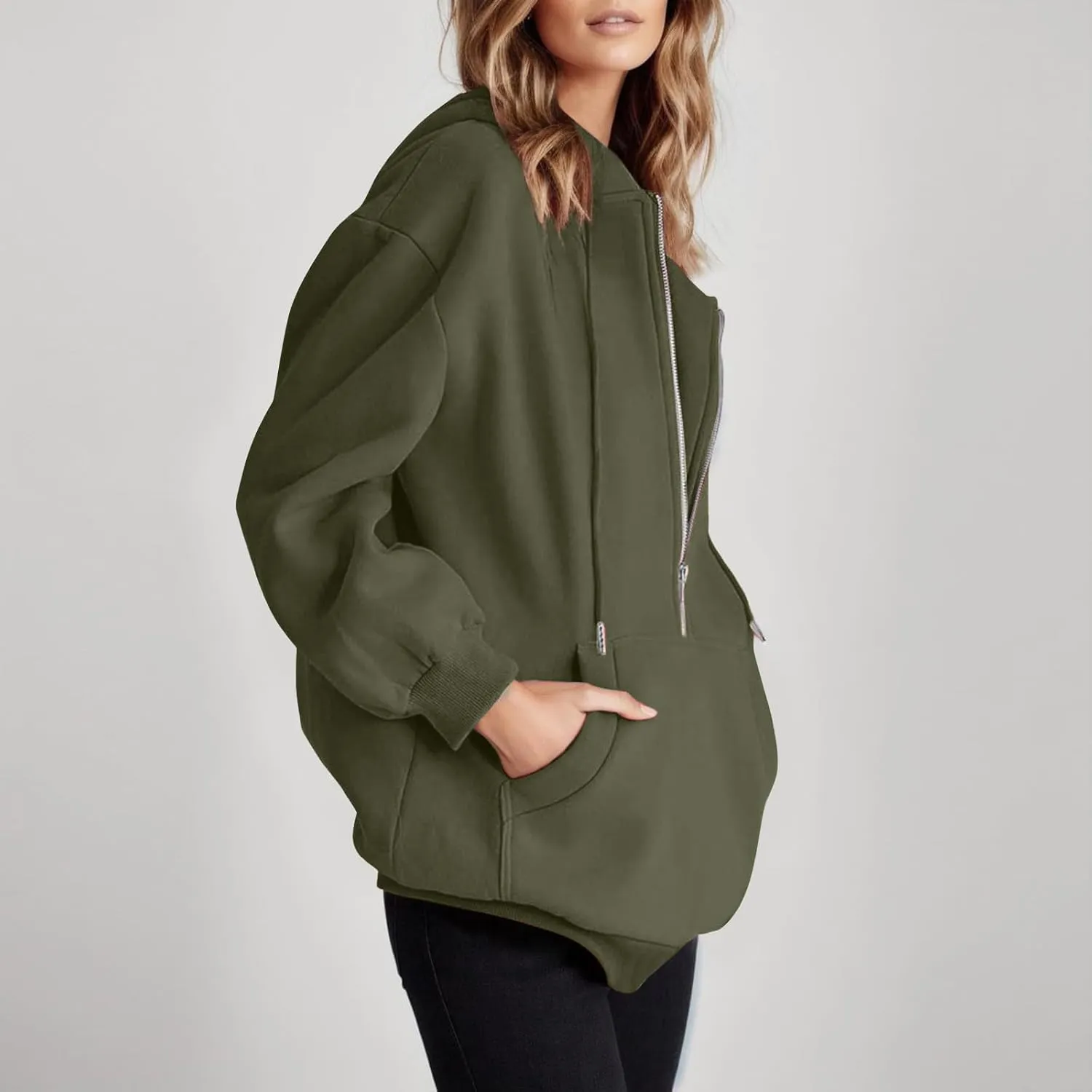 Womens Quarter Zip Pullover Long Sleeve Half Zip Hoodies Fleece Oversized Sweatshirt Fall Sweatshirts with Pockets