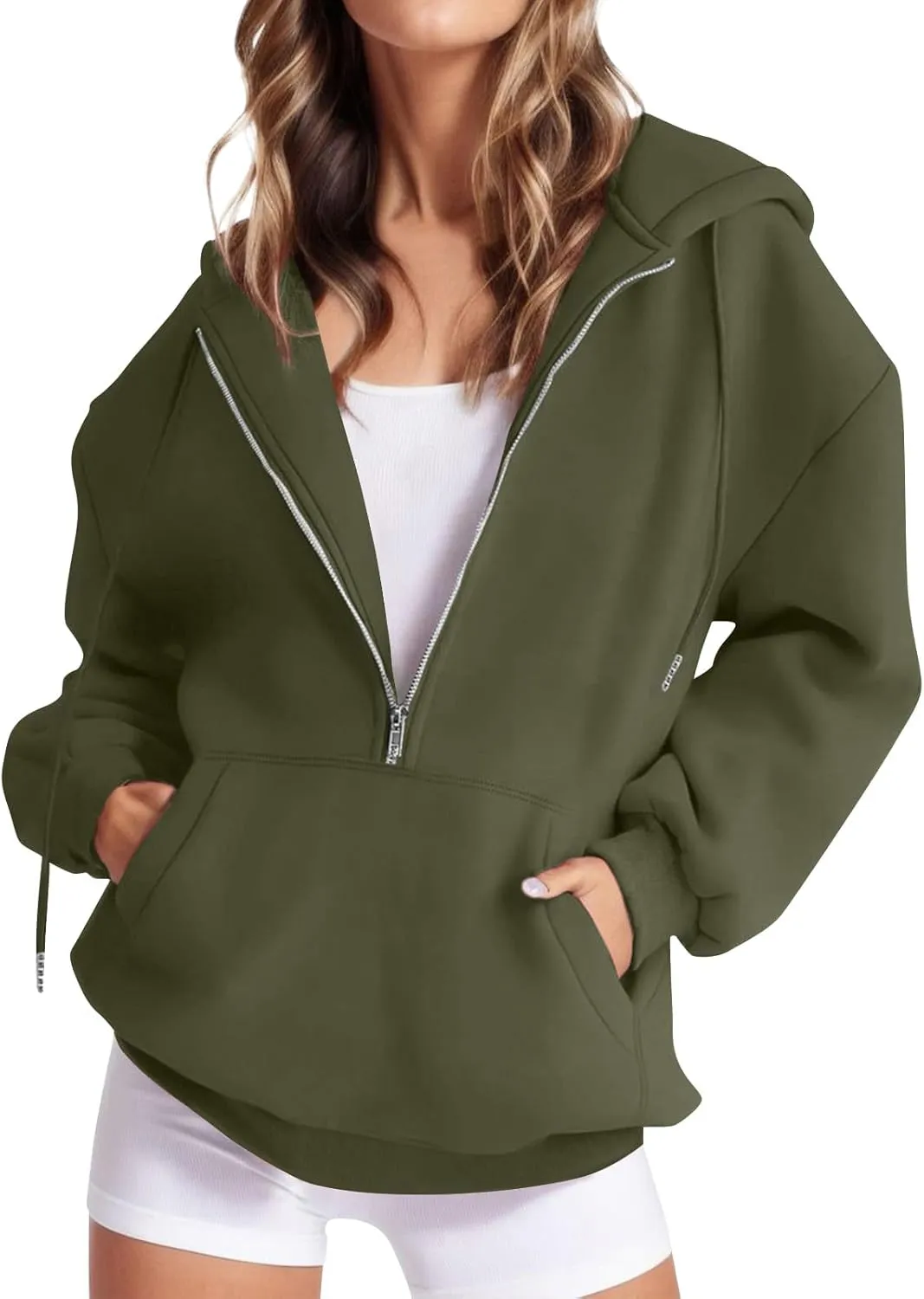 Womens Quarter Zip Pullover Long Sleeve Half Zip Hoodies Fleece Oversized Sweatshirt Fall Sweatshirts with Pockets