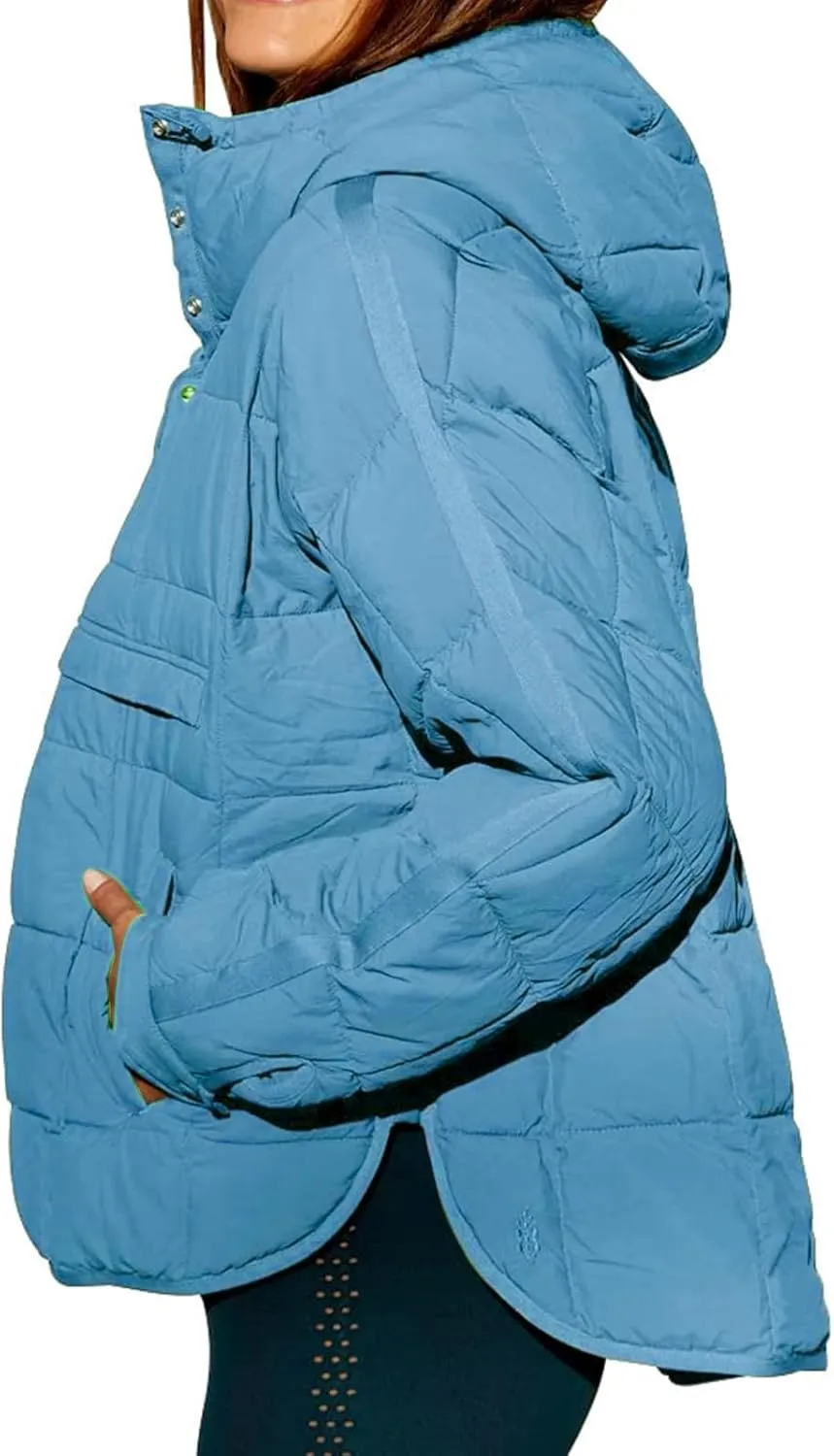 Women's Quilted Pullover Puffer Jacket Packable Hooded Padded Oversized Hoodie Dolman Long Sleeve Warm Winter Coat