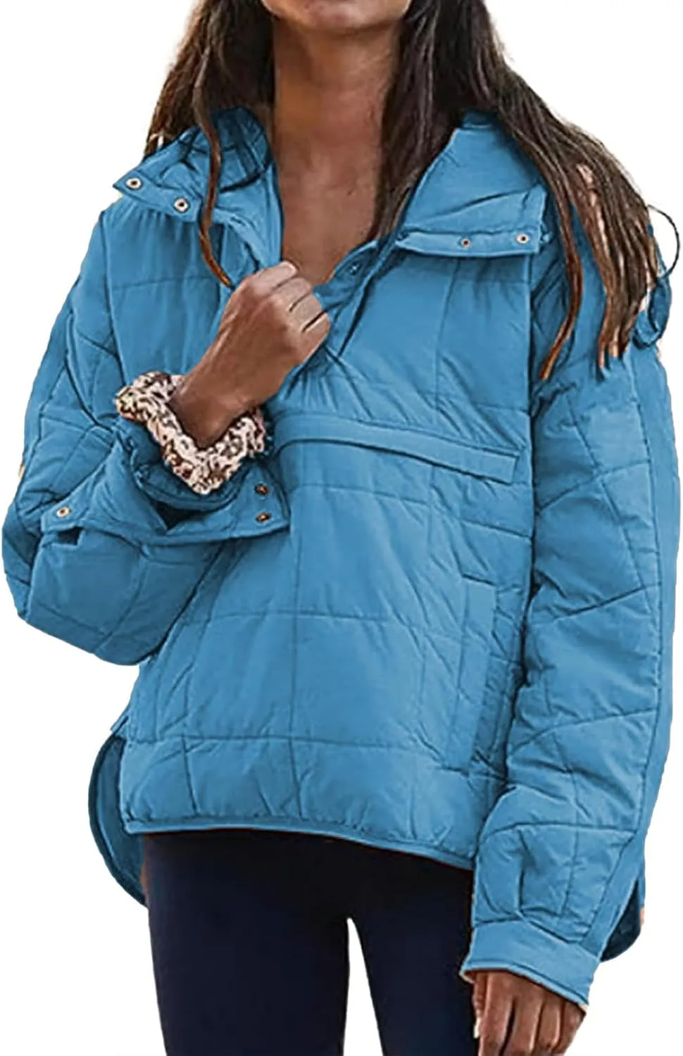 Women's Quilted Pullover Puffer Jacket Packable Hooded Padded Oversized Hoodie Dolman Long Sleeve Warm Winter Coat