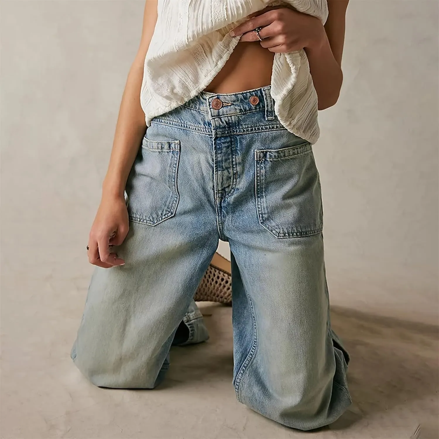 Women's Retro Y2k Jeans High Waisted Straight Leg Baggy Streetwear Denim Pants Trendy 2025 Loose Fit Horseshoe Jeans