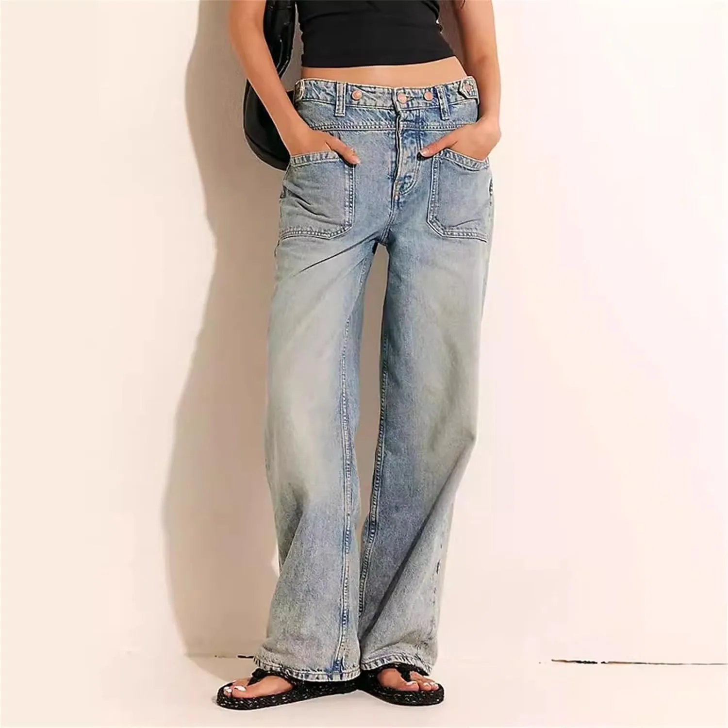 Women's Retro Y2k Jeans High Waisted Straight Leg Baggy Streetwear Denim Pants Trendy 2025 Loose Fit Horseshoe Jeans