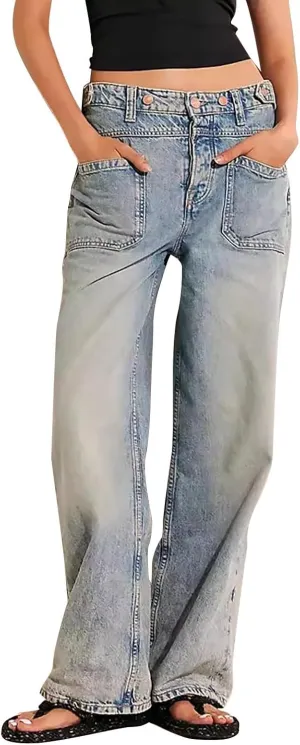Women's Retro Y2k Jeans High Waisted Straight Leg Baggy Streetwear Denim Pants Trendy 2025 Loose Fit Horseshoe Jeans