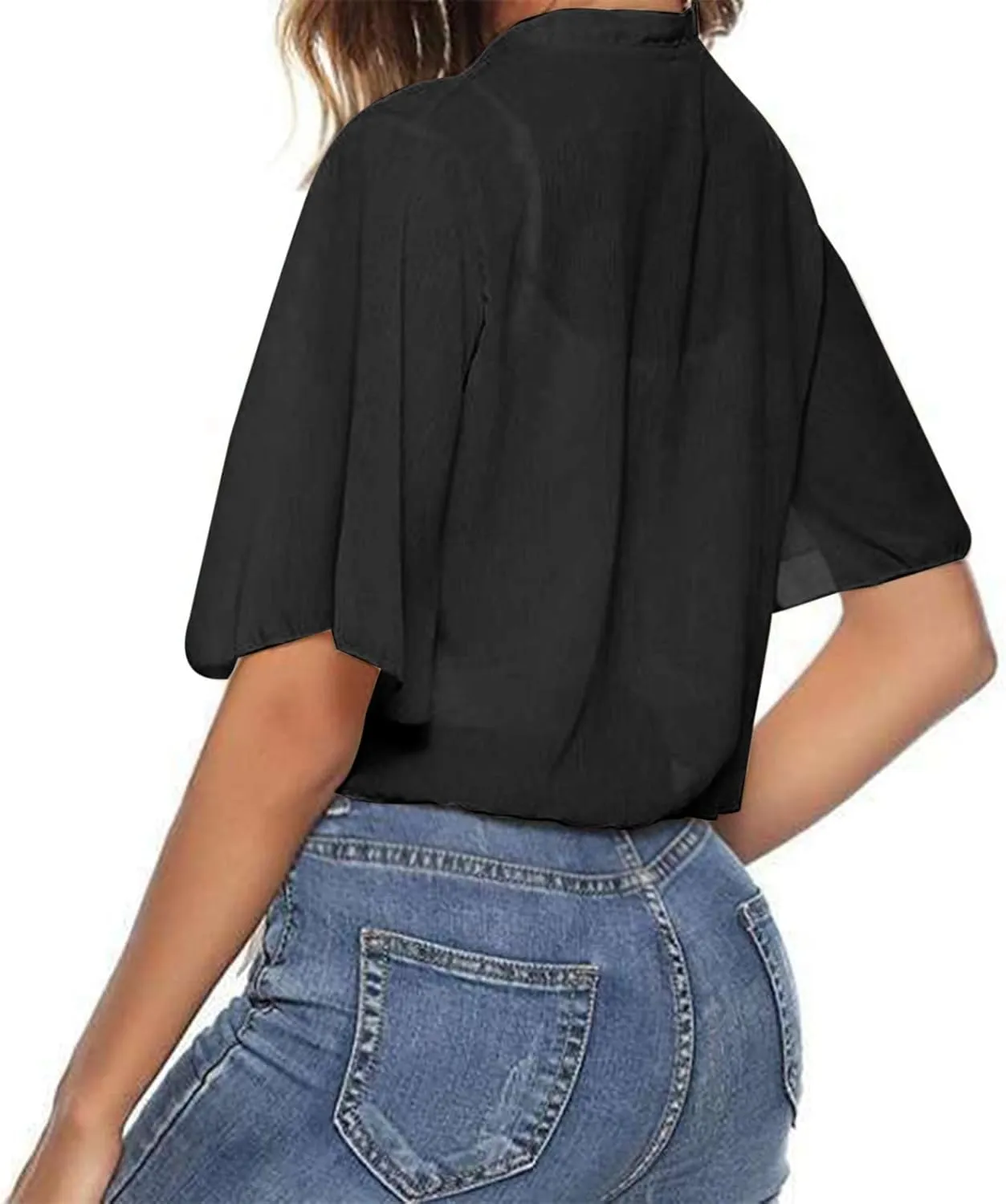 Womens Shrugs for Summer Cropped Cardigan Short Sleeve Open Front Sheer Shawl Cardigans Lightweight Chiffon Bolero