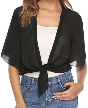Womens Shrugs for Summer Cropped Cardigan Short Sleeve Open Front Sheer Shawl Cardigans Lightweight Chiffon Bolero