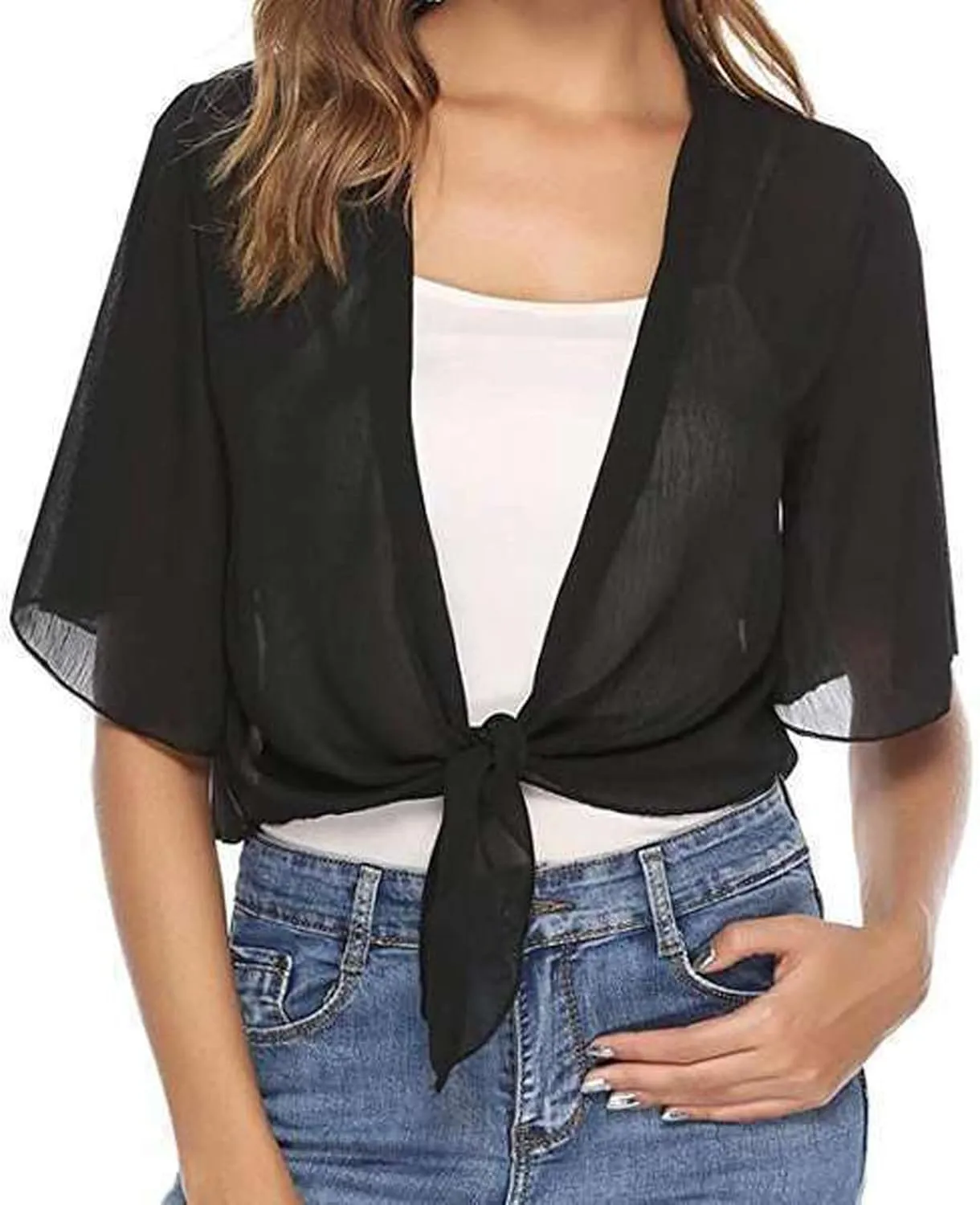 Womens Shrugs for Summer Cropped Cardigan Short Sleeve Open Front Sheer Shawl Cardigans Lightweight Chiffon Bolero