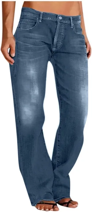 Womens Straight Leg Baggy Wide Leg Jeans Y2k Ripped Low Waisted Denim Trousers with Pockets Relaxed Boyfriend Jeans