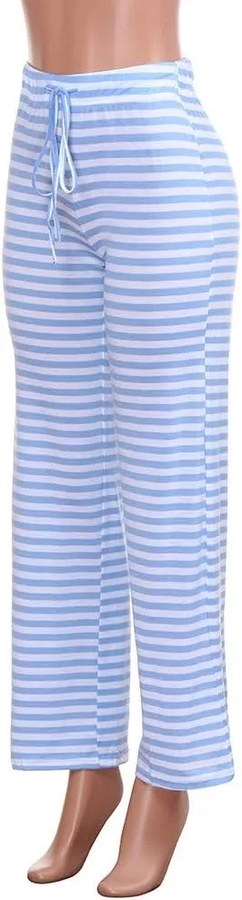 Womens Striped Wide Leg Pants Elastic High Waist Drawstring Trousers Loose Fitness Dancing Yoga Pants