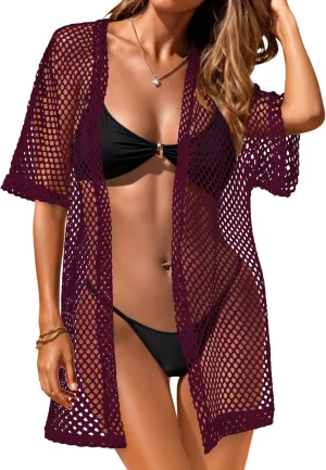 Womens Summer Cardigan Short Sleeve Crochet Casual Tops Kimono Open Front Cover Up Hollow Out Jacket
