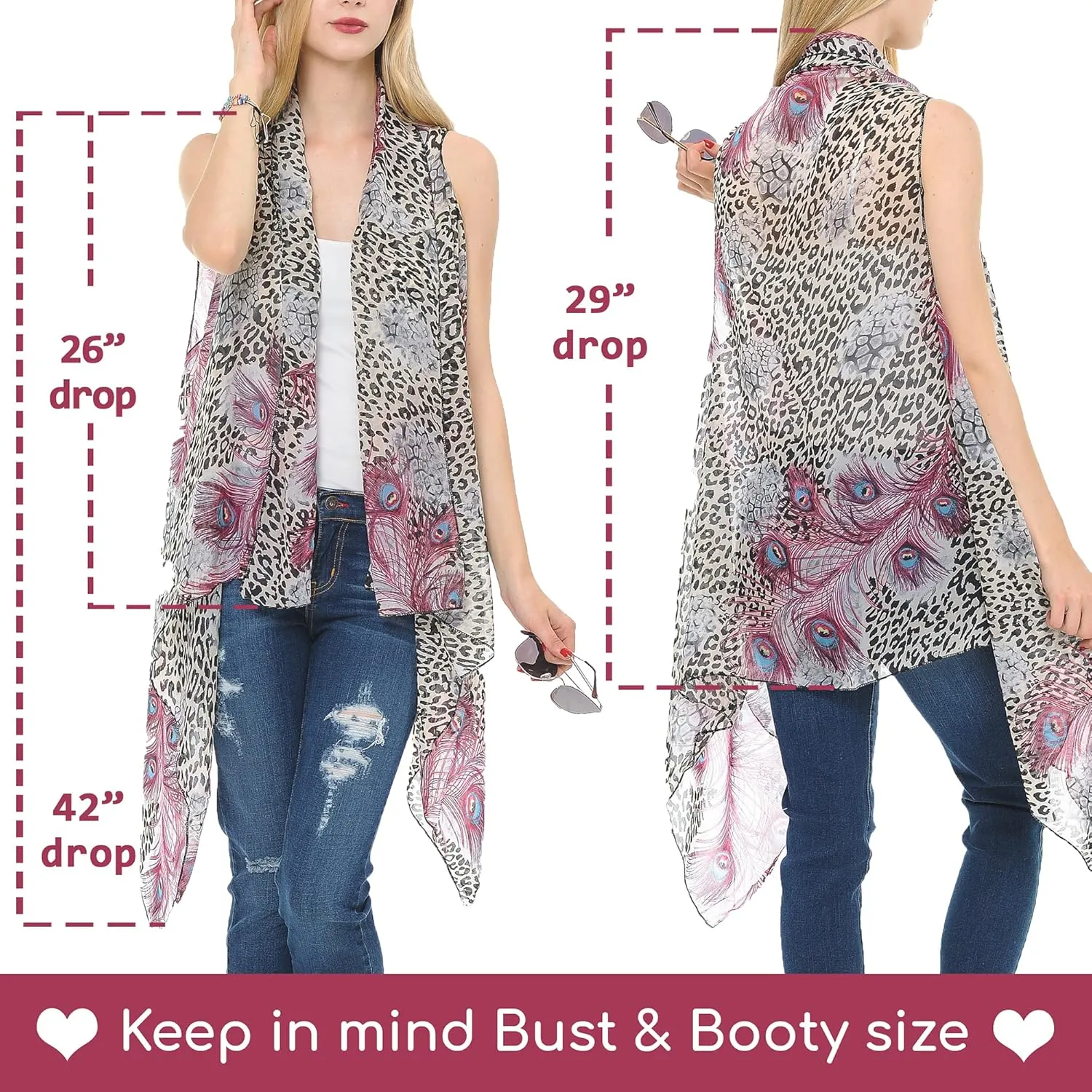 Womens Summer Kimono Vest Long Sheer Sleeveless