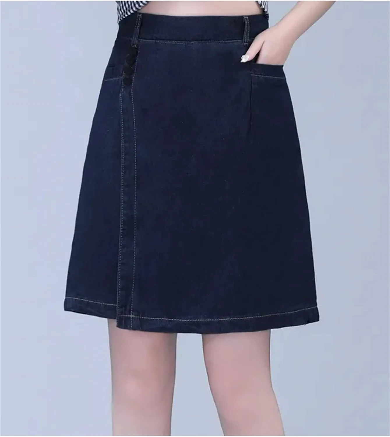 Women's Summer Thin Five Point Wide Leg Jeans Skirt Casual Loose High Waisted Pencil Jeans Short Skirt