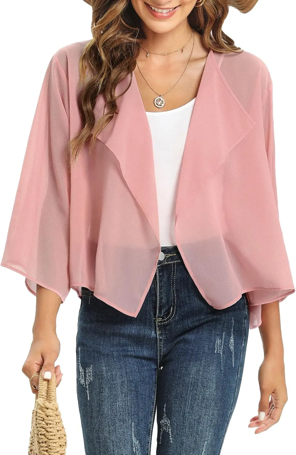 Womens Summer Tops Short Shrugs Kimono Cardigans Casual Chiffon Bolero Jackets