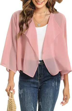 Womens Summer Tops Short Shrugs Kimono Cardigans Casual Chiffon Bolero Jackets