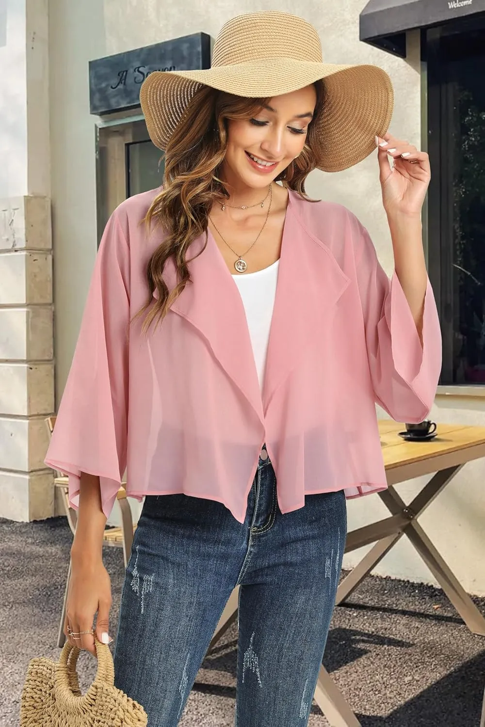 Womens Summer Tops Short Shrugs Kimono Cardigans Casual Chiffon Bolero Jackets
