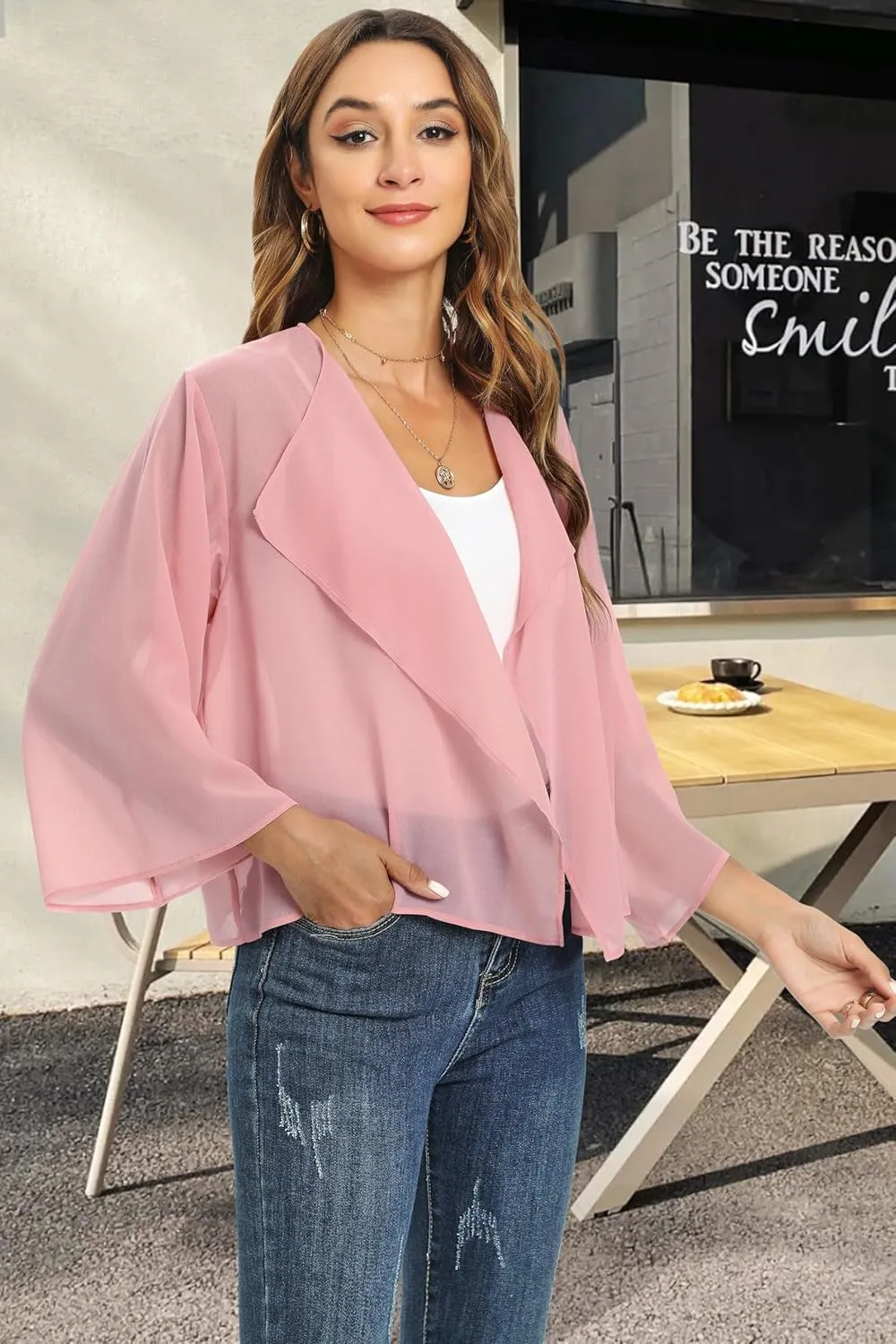 Womens Summer Tops Short Shrugs Kimono Cardigans Casual Chiffon Bolero Jackets