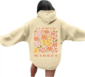 Womens Sweatshirts Womens Oversized Hoodies Flower Market Graphic Print Long Sleeve Pocket Drop Shoulder Pullover Tops Fall Y2K Clothes You are Enough Hoodie Beige Medium