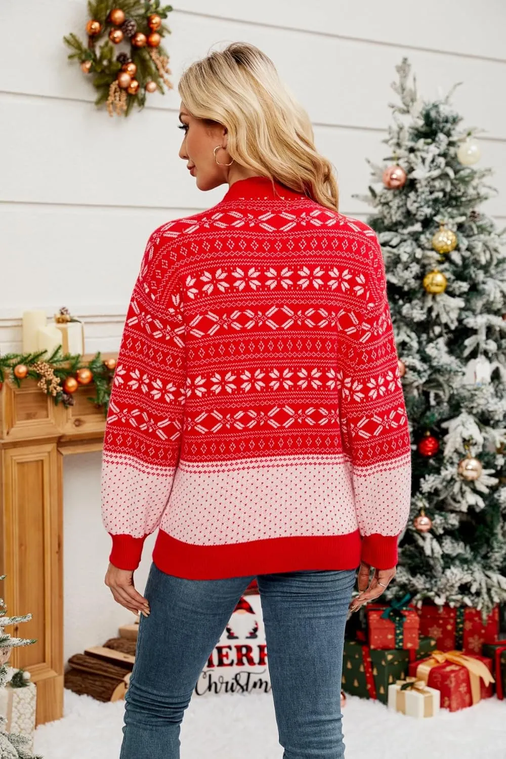 Women's Ugly Christmas Cardigan Sweaters Open Front Button Down V Neck Long Sleeve Knit Outwear Coat