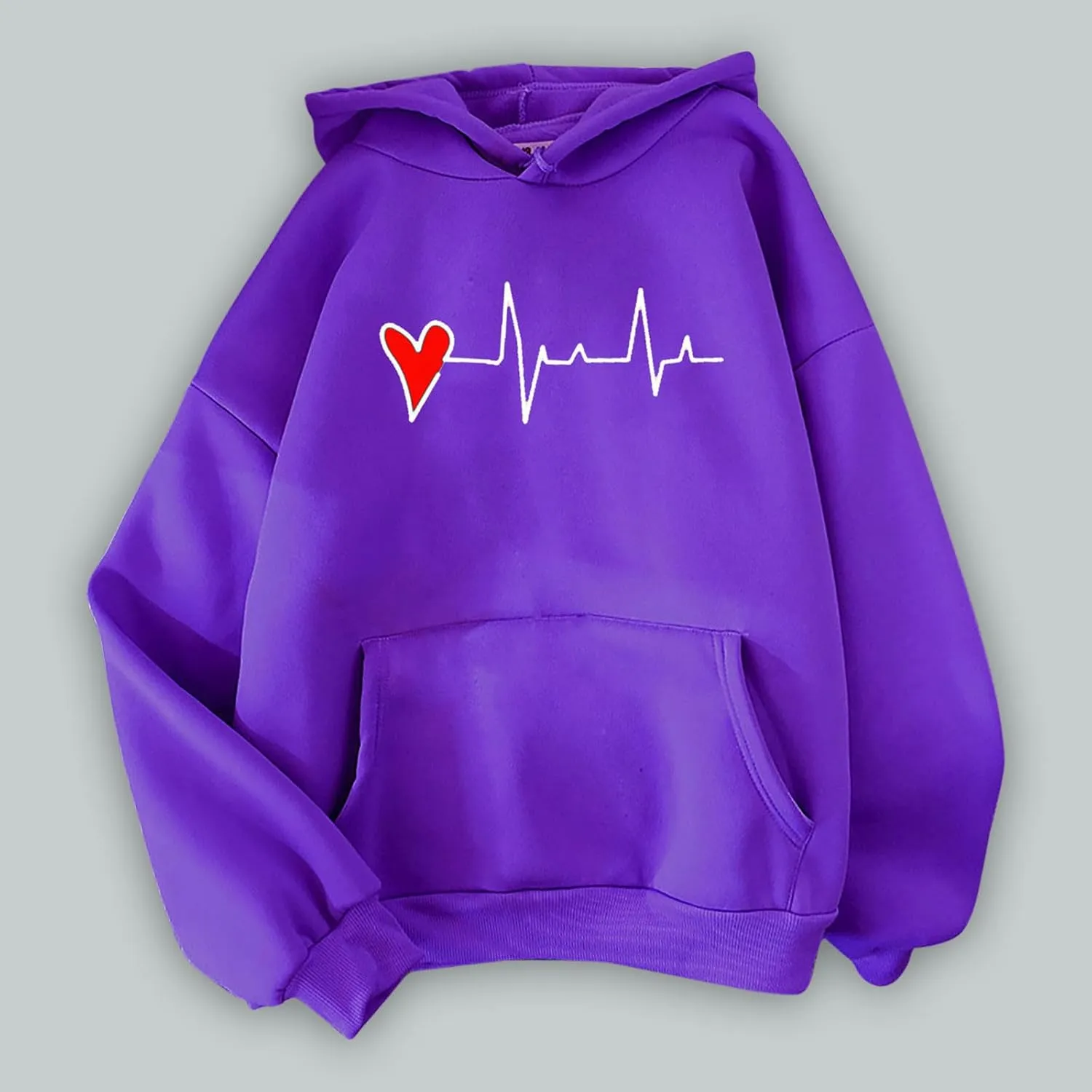 Womens Valentine's Day Oversized Hoodie Long Sleeve Trendy Heartbeat Print Sweatshirt Vacation Hiking Casual Pullover