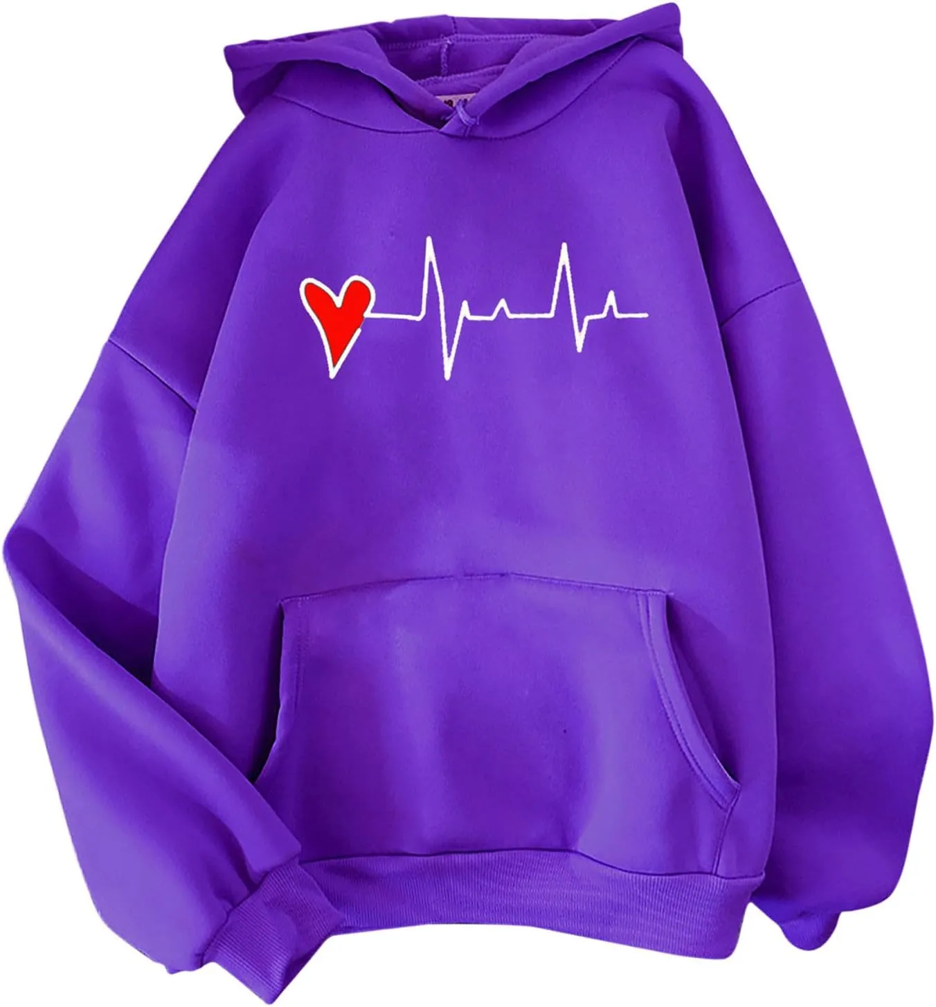 Womens Valentine's Day Oversized Hoodie Long Sleeve Trendy Heartbeat Print Sweatshirt Vacation Hiking Casual Pullover