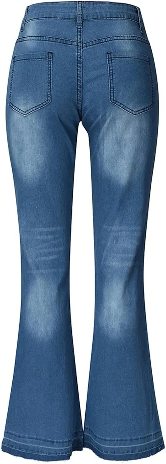Women's Vintage Flare Jeans High Waist Stretch Denim Bell Bottoms Jeans Retro Bell-Bottomed Pants Plus Size