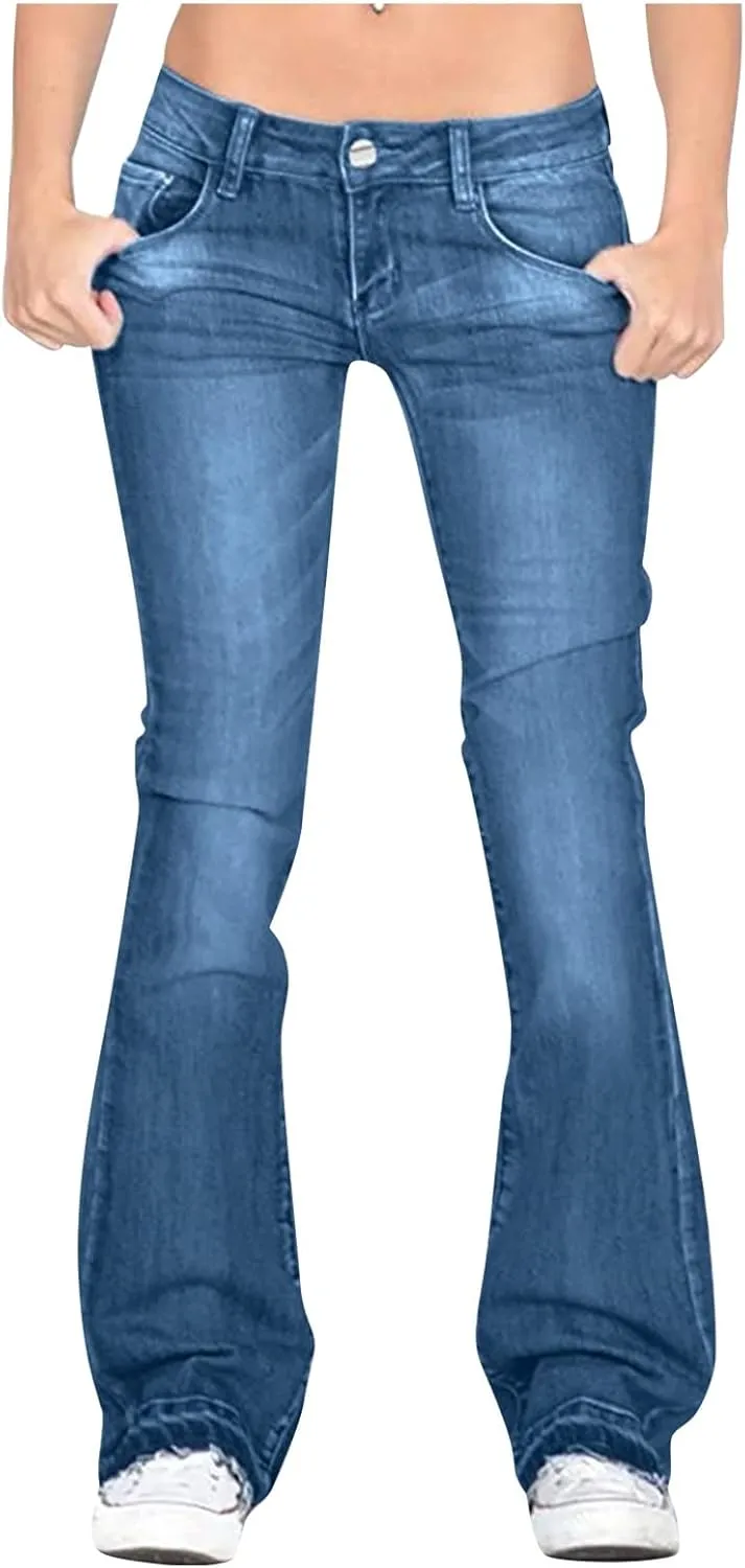 Women's Vintage Flare Jeans High Waist Stretch Denim Bell Bottoms Jeans Retro Bell-Bottomed Pants Plus Size