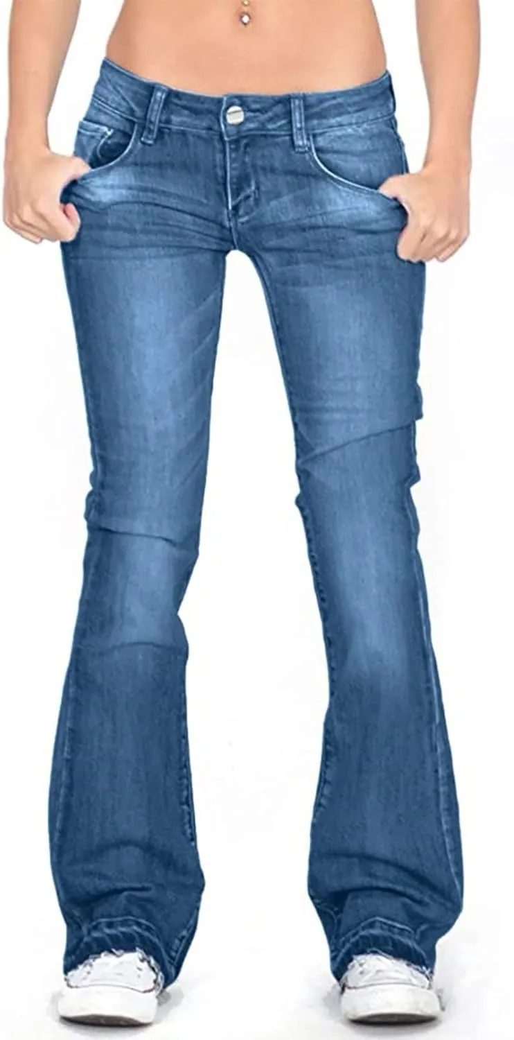 Women's Vintage Flare Jeans High Waist Stretch Denim Bell Bottoms Jeans Retro Bell-Bottomed Pants Plus Size