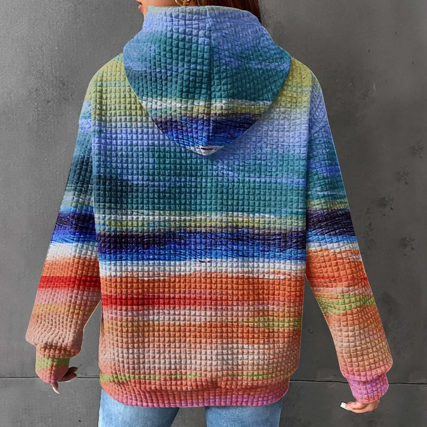 Womens Waffle Knit Hoodies Cute Hooded Sweatshirt Fall Casual Drawstring Pullover Sweater Workout Gym Hoodie Tops