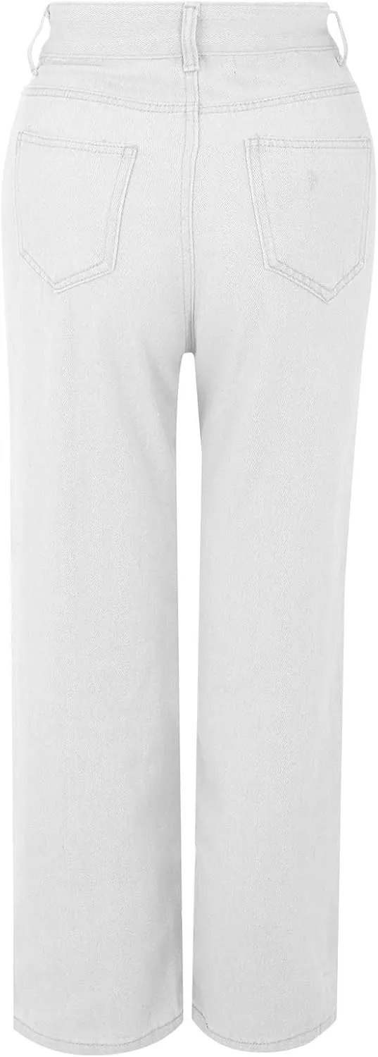 Women's Wide Leg Jeans Casual High Waisted Straight Leg Stretchy Denim Pants Lightweight Trendy Jeans with Pockets