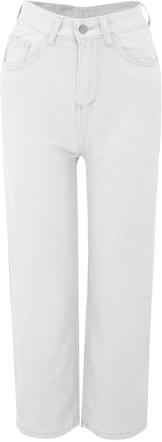 Women's Wide Leg Jeans Casual High Waisted Straight Leg Stretchy Denim Pants Lightweight Trendy Jeans with Pockets