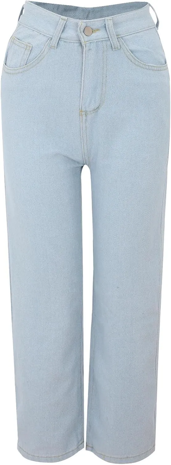 Women's Wide Leg Jeans Casual High Waisted Straight Leg Stretchy Denim Pants Lightweight Trendy Jeans with Pockets