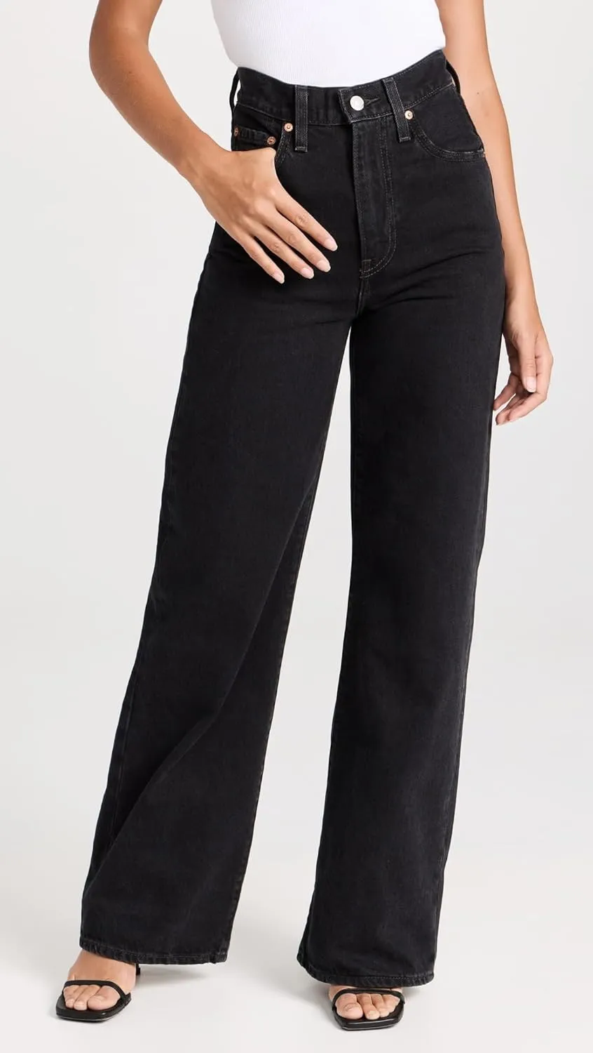 Women's Wide Leg Straight Jeans High Waisted Vintage Stretchy Tummy Control Trendy Recycled Denim Jeans for Women