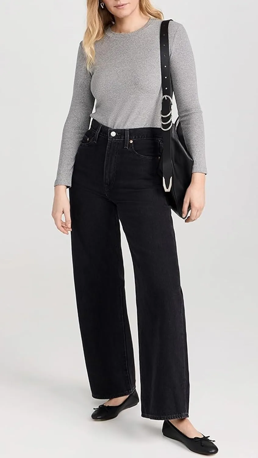 Women's Wide Leg Straight Jeans High Waisted Vintage Stretchy Tummy Control Trendy Recycled Denim Jeans for Women