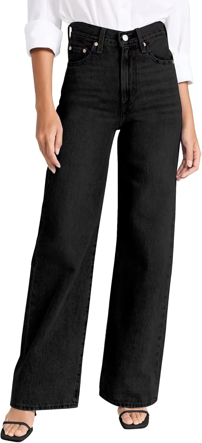 Women's Wide Leg Straight Jeans High Waisted Vintage Stretchy Tummy Control Trendy Recycled Denim Jeans for Women