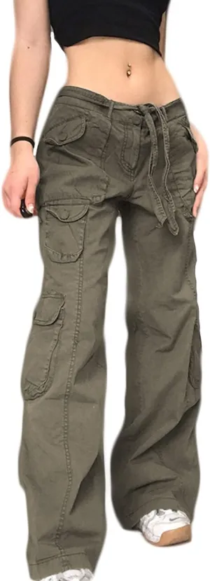 Women's Y2K High Waist Baggy Jeans Flap Pocket Relaxed Fit Straight Wide Leg Loose Fashion Cargo Jeans