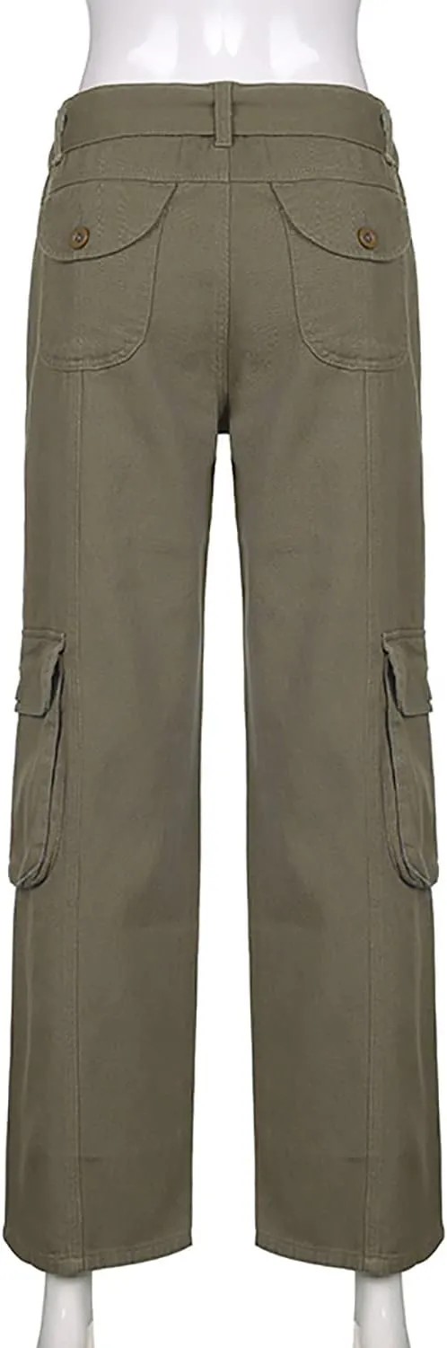 Women's Y2K High Waist Baggy Jeans Flap Pocket Relaxed Fit Straight Wide Leg Loose Fashion Cargo Jeans