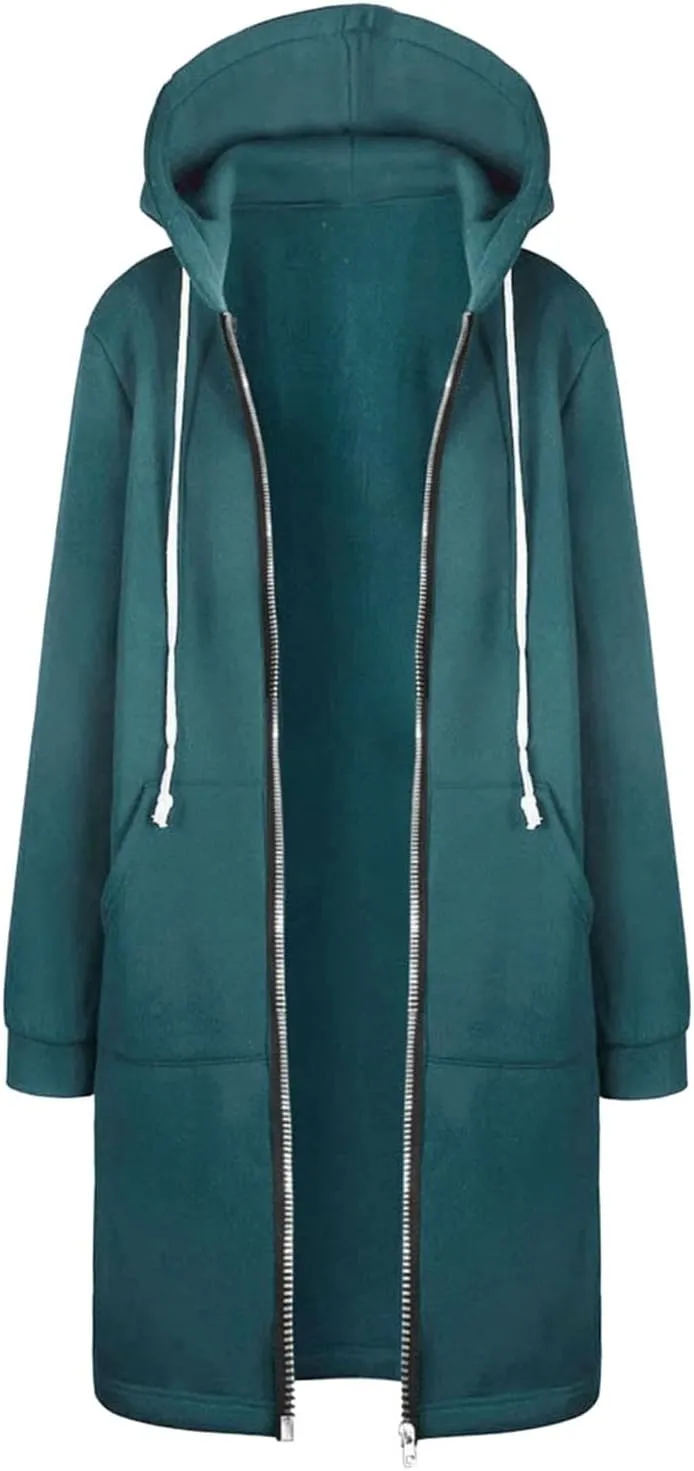 Women's Zip Up Hoodies Oversized Fleece Open Front Hooded Long Sweatshirts Casual Long Sleeve 2024 Fall Jacket Coat