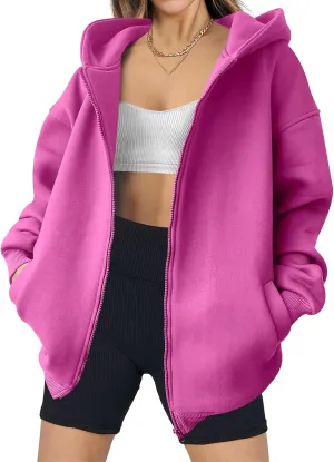 Womens Zip Up Hoodies Oversized Hooded Sweatshirt Casual Long Sleeve Jackets Coat Workout Tops Y2K Outfits