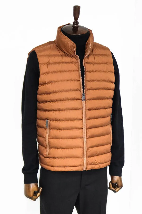 WSS Quilted Zippered Light Brown Men Down Vest  - Singen