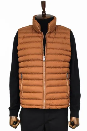 WSS Quilted Zippered Light Brown Men Down Vest  - Singen