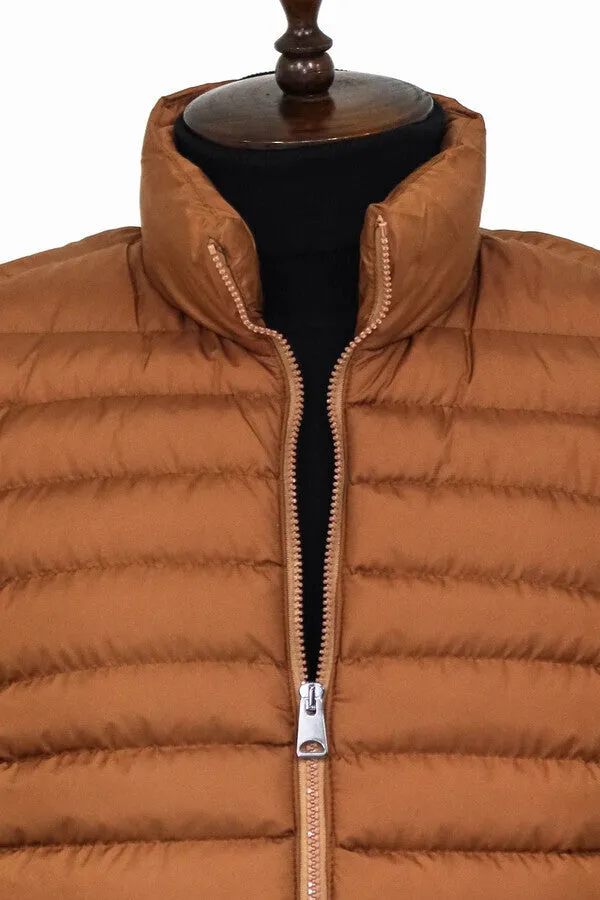 WSS Quilted Zippered Light Brown Men Down Vest  - Singen