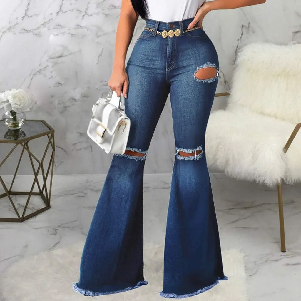 WUAI Plus Size Jeans for Women,Classic High Waist Bell Bottom Flare Jeans Stretch Fit Bootcut Jean Denim Pants