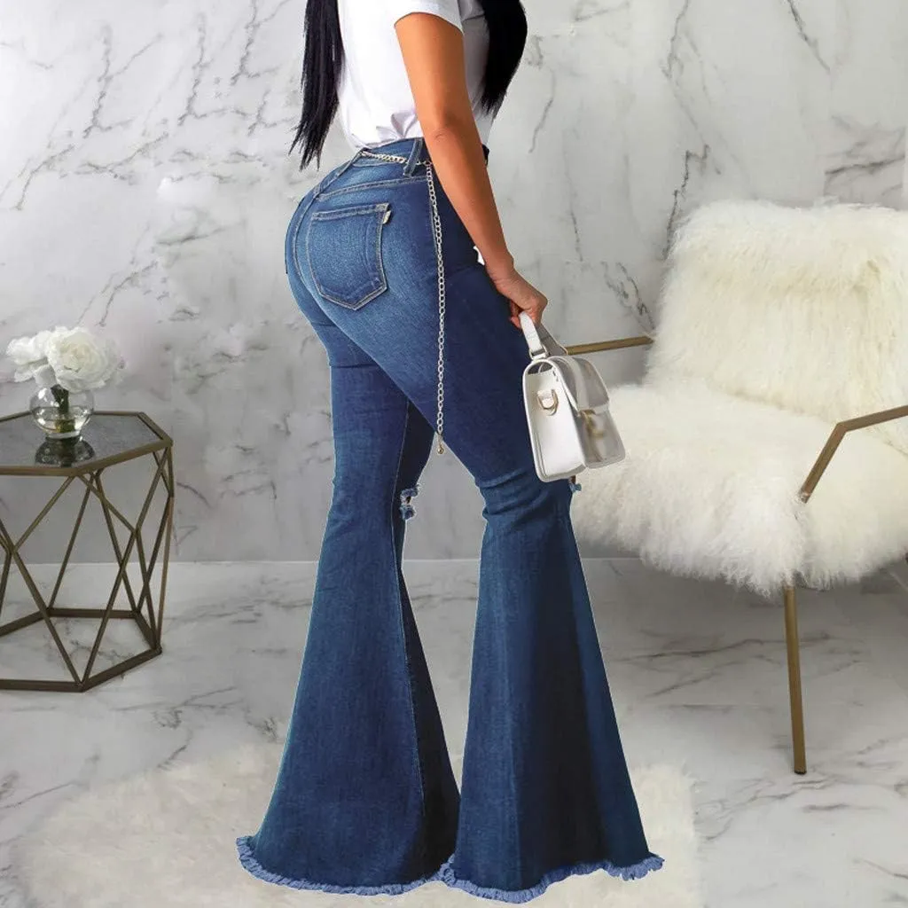 WUAI Plus Size Jeans for Women,Classic High Waist Bell Bottom Flare Jeans Stretch Fit Bootcut Jean Denim Pants