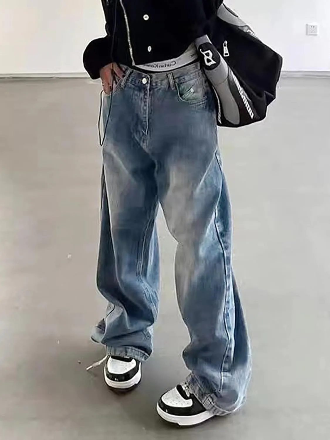 Xineicy Women's Jeans Wide Leg Baggy Jeans Low Waist Y2K Loose Boyfriends Denim Pants Vintage Streetwear